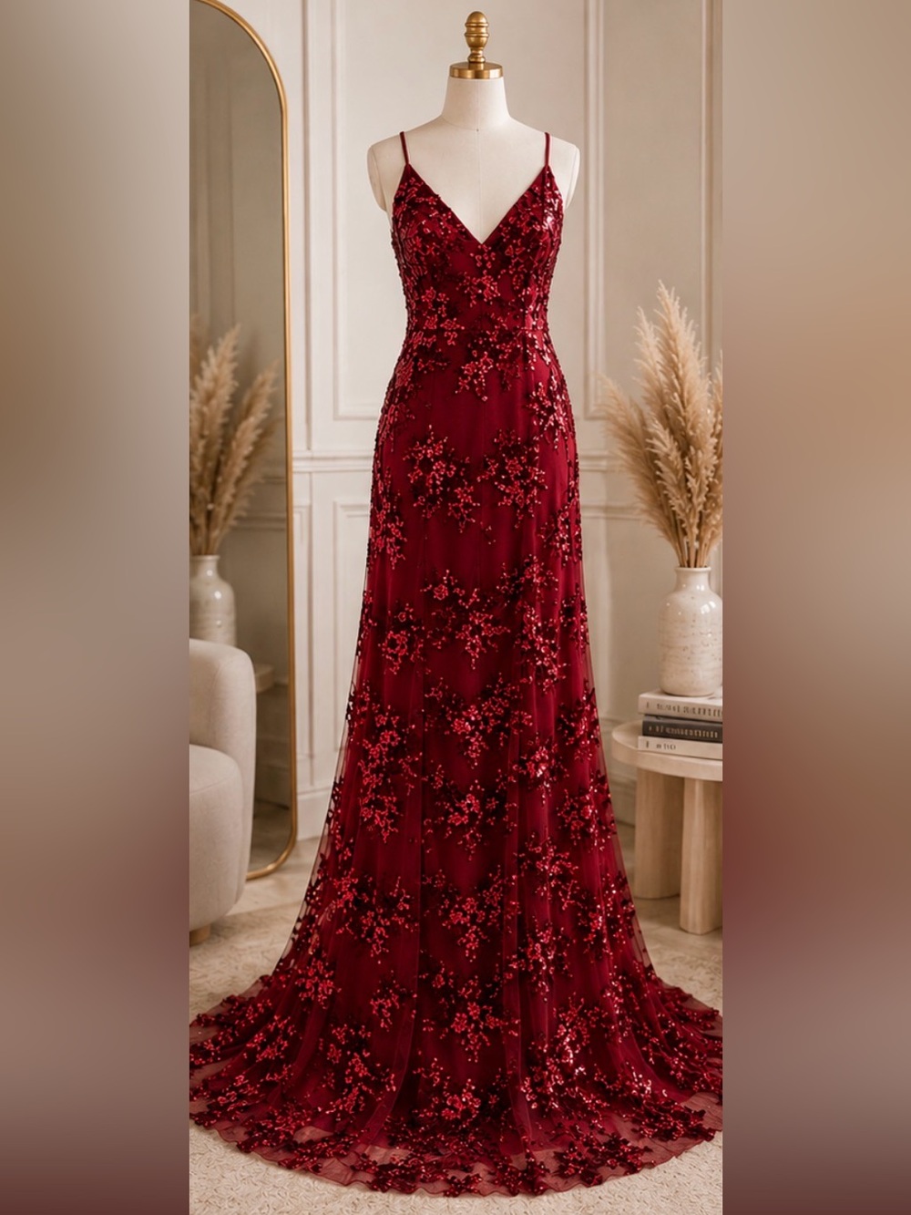 Stunning Stacees deep red/burgundy formal gown